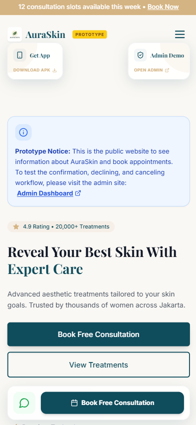 AuraSkin: Landing Page & Booking Otomatis